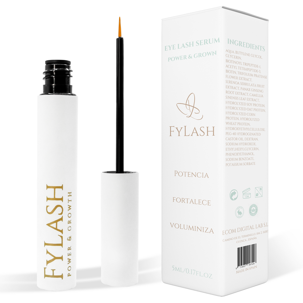 Sérum de pestañas Fylash con su caja — vista frontal